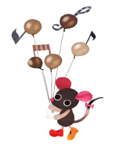 Cute little mouse holding a musical note balloon