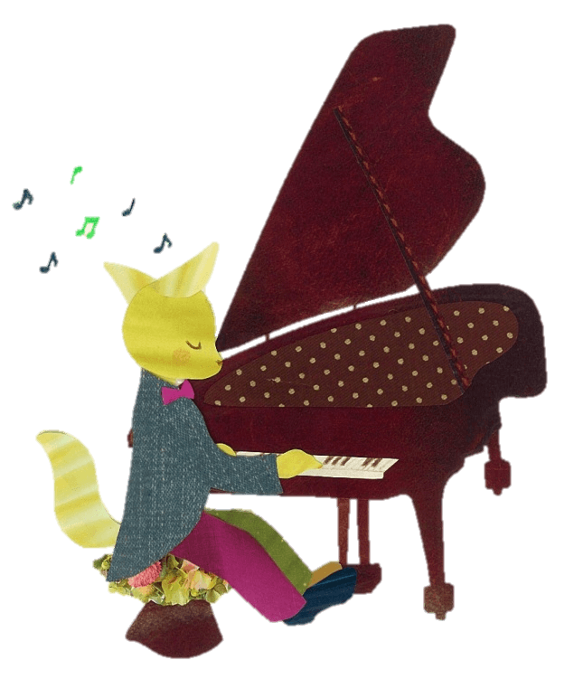 Cool fox playing grand piano