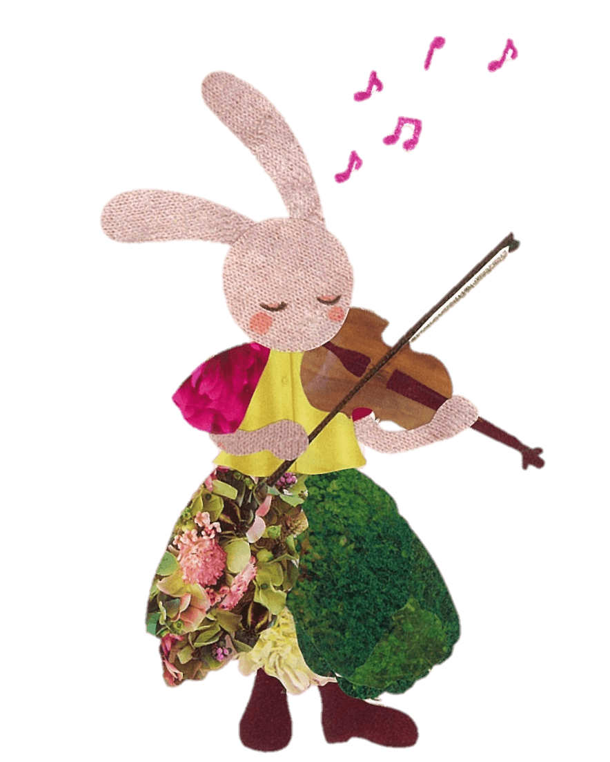 Pink rabbit playing violin